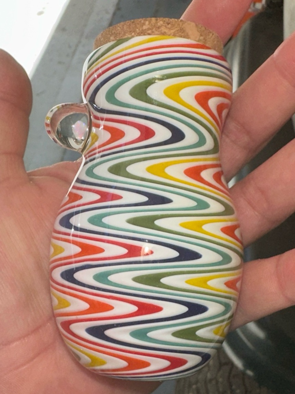 Handheld Swirl murano Glass Jar with Cork Lid - Multicolor